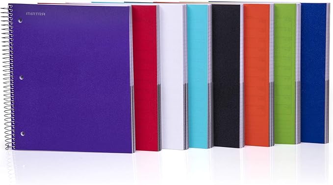 Mintra Office Durable Spiral Notebooks, 5 Subject (Black, College Ruled 1pk)