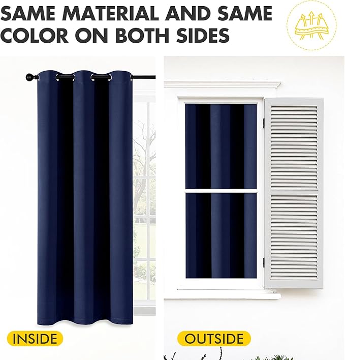 MIULEE Short Curtains for Windows - Navy Blue Blackout Half Window Curtains Thermal Insulated Privacy Drapes for Kitchen Bedroom Bathroom Grommet Top Small Basement Tiers W40 x L36 Inch 2 Panels