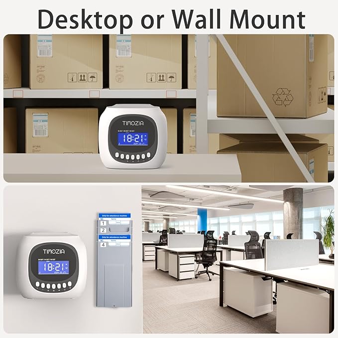 Time Clock with Passcode, Auto-Align Time Card Machine, 6 Punches per Day Time Clock Punch Machine with 100 Time Cards, 2 Ink Ribbons and 4 Racks(White, Military Time)