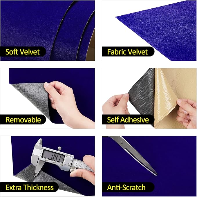 FunStick 15.8"x240" Dark Blue Self Adhesive Velvet Flock Contact Paper Liner for Jewelry Drawer Liner Felt Fabric Roll Blue Soft Velvet Fabric Wallpaper Peel and Stick Shelf Liner for Dresser Cabinets