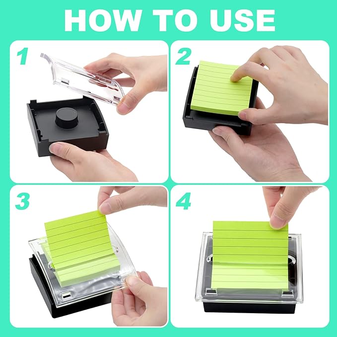 Pop Up Sticky Note Dispenser Sticky Note Holder Pop Up Note Dispenser Transparent Top for 3 x 3 Inch Sticky Notes School Office Home Store Black Base Clear Top (12)
