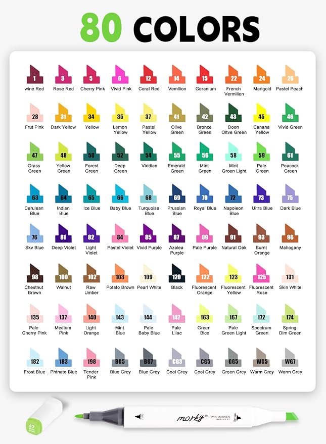 80 Colors Alcohol Markers with Free App, Chisel & Fine Tip Alcohol-Based Marker Set for Adults Kids, Dual Tip Artist Markers for Drawing, Coloring Illustration, Painting and Great Gift Idea