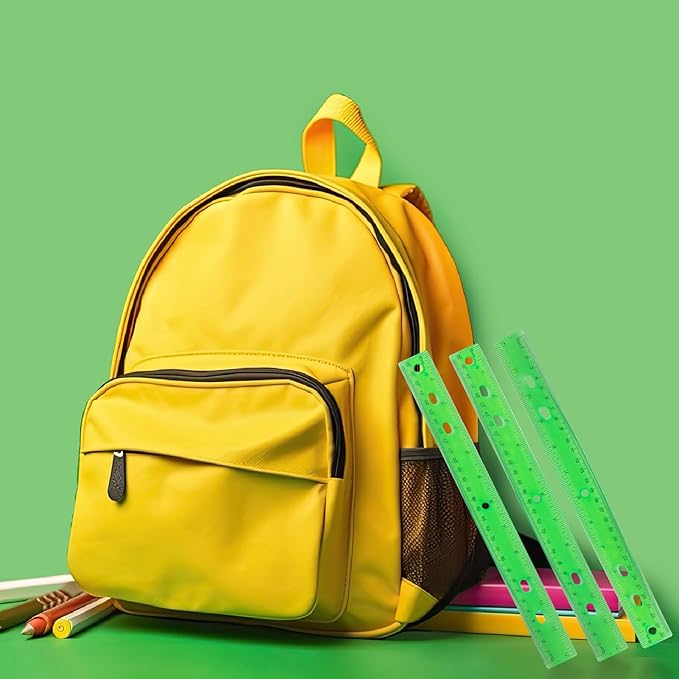 28 Pack Plastic Ruler 12 Inch Transparent Rulers - Metric Bulk for Kids School Office Classroom, Green