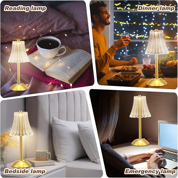 Liliful 6 Pcs LED Portable Cordless Table Lamp Touch Battery Operated Rechargeable Gold Desk Lamp 3 Color Dimmable for Bedroom Living Room Dining (Gold,Rose Style)