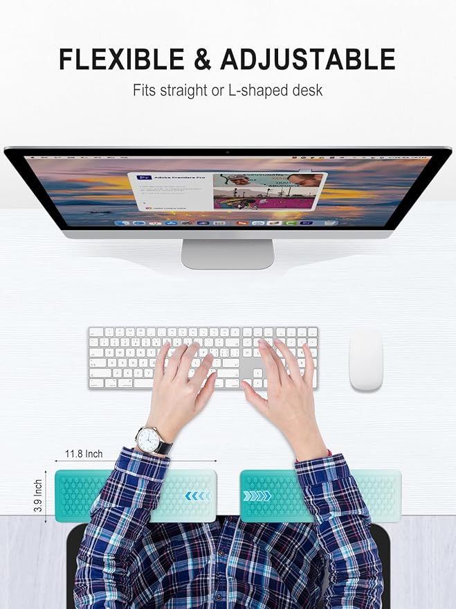 Hsurbtra L-Shaped Desk Elbow Pad, 2-Piece Soft Memory Foam Elbow Support Padding with Non-Slip Rubber Base, Ergonomic Desk Edge Cushion Wrist Rest for Office, Home, Work, Gaming, Lake Green