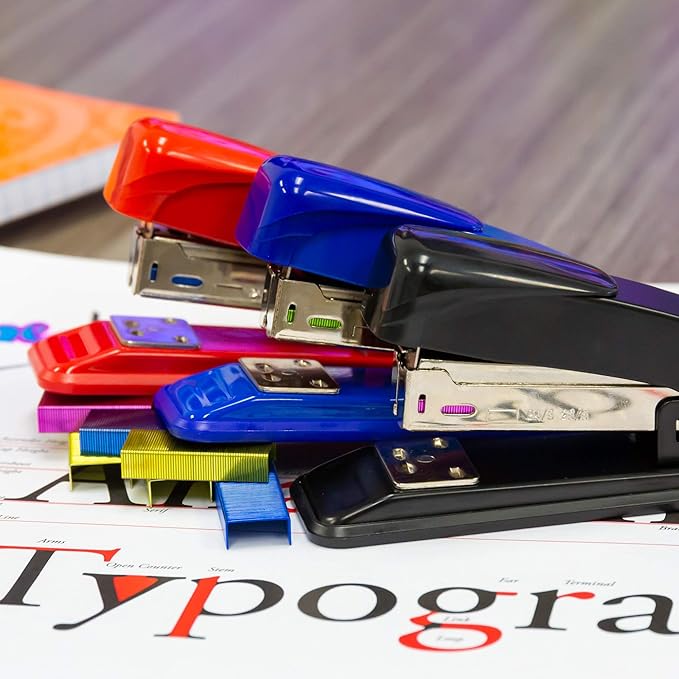 BAZIC Products Staples Standard (26/6) Metallic Color 3000/Pack, Stapler Refill Standard Size Staple, Assorted Colors, 2-Packs