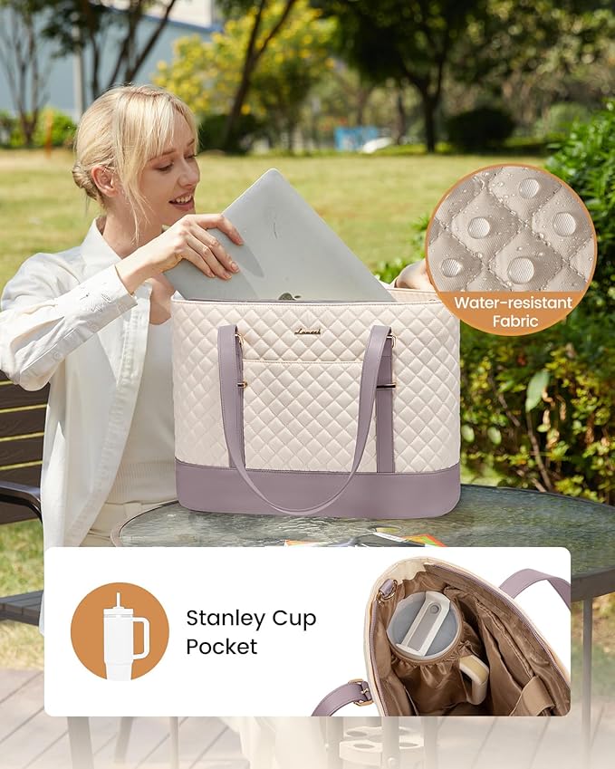 LOVEVOOK Laptop Bag for Women, 15.6 Inch Work Tote Computer Bag With Large Cup Holder, Lightweight Large Laptop Briefcase for Travel, Bussiness, Teacher