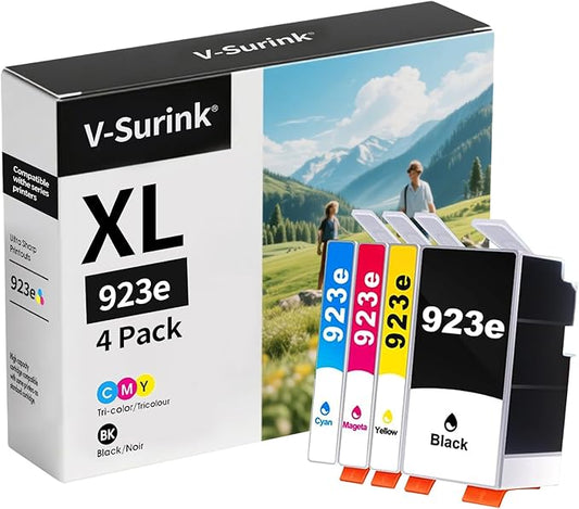 923 923XL Ink Cartridges Combo Pack(4-Pack) - High Yield Replacement for HP 923 Ink Compatible for HP OfficeJet Pro 8135e 8130e 8138e 8125e 8139e 8124e 8132e 8120 8130 (Black, Cyan, Magenta, Yellow)