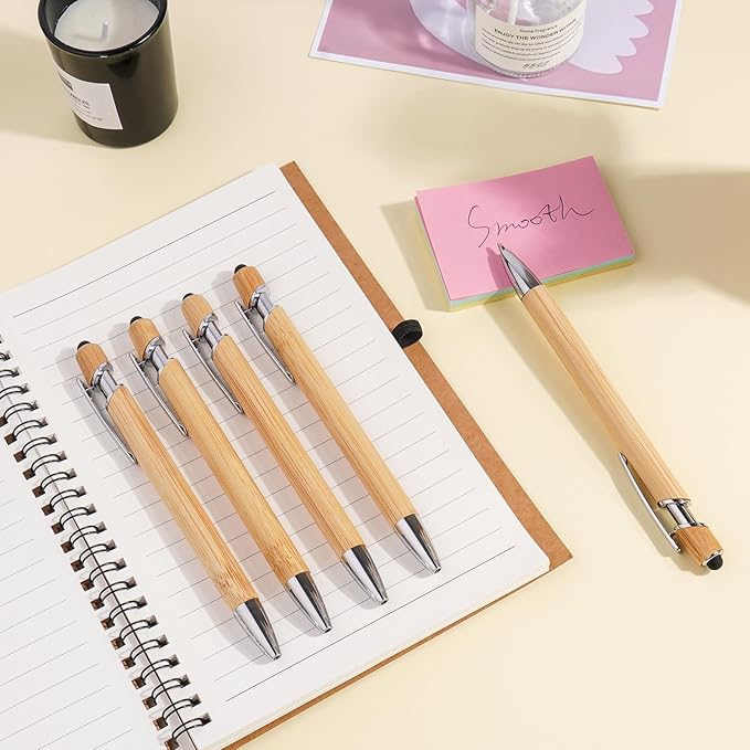 Personalized Pen Bamboo Pen with Stylus -Customizable Text Logo Name, Ballpoint Pens with Black Ink, Personalized Gift Ideas for Office School Business Home(30 Count/Pack)