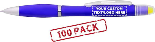 DISCOUNT PROMOS 100 Marathon Gel Highlighter Pens Pack - Customizable Text, Logo - Twist Mechanism, Ballpoint - Blue