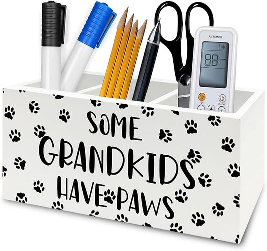 Dog Grandparents Gifts Pen Pencil Holder Organizer for Desk, Some Grandkids Have Paws Wooden Box Signs Decorations for Home Office Desk Tabletop, Dog Grandma Grandpa Gifts