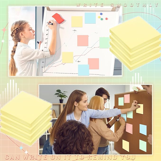 Thenshop 24 Sets Full Adhesive Sticky Notes 3x3 Inches Sticky Notes Adhesive Memo Self-Stick Pads Back to School Supplies Easy to Post for Teacher Coworkers Office 80 Sheets/pad(Yellow,Unlined)