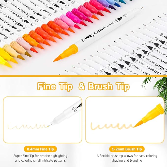 Caliart 72 Colors Dual Tip Fine & Brush Pens Art Markers, Aesthetic Cute Preppy Stuff School Supplies, Coloring Markers for Kids Artist Adult Book Cards Drawing Craft Kit Mothers Day Gift for Mom