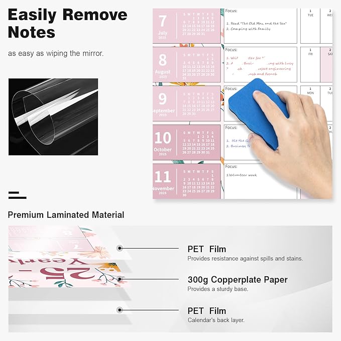 Ospelelf Calendar 2025-2026 Large Dry Erase Wall Calendar 32'' x 48'', 12 Month Laminated Calendar for Classroom, Family, Use July 2025 - June 2026 (Floral)
