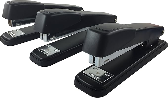 Clipco Stapler with 2000 Staples Each Metal Full Desk Size Black (3-Pack)