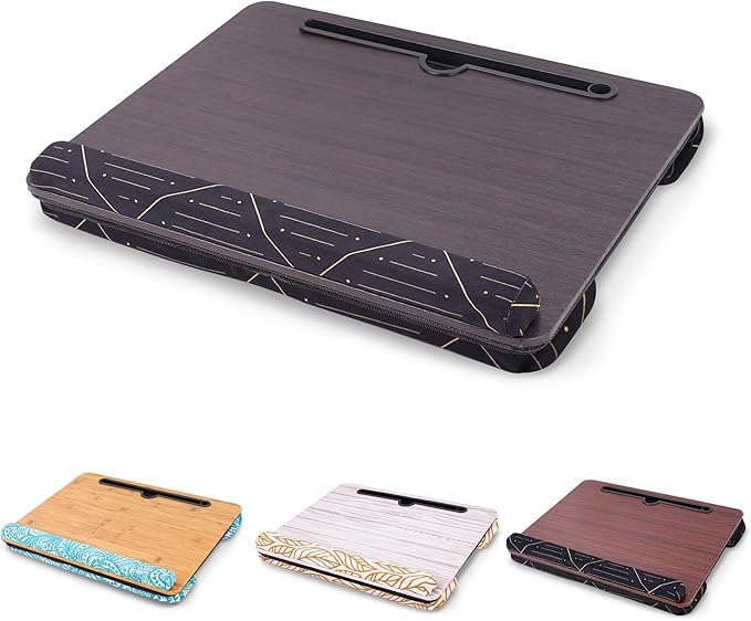 Lap Desk,Fits up to 15.6 inch Laptop Bed Table Computer with Soft Pillow and Storage Bag,Gaming Tray and Writing Tray on Bed for Home Office(2-Dark Brown)