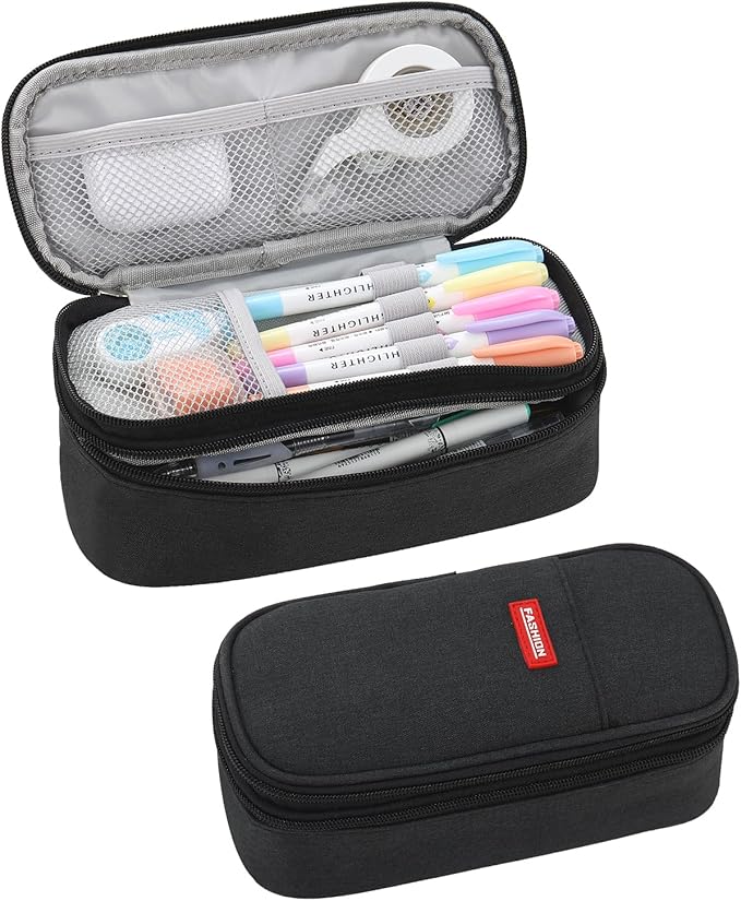 Pencil Case for Boys Kids Teens Adults Big Pencil Bag with Zipper Big Pen Pouch Large Stationery Pen Case Organizer for School Black