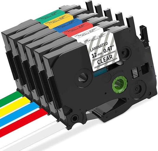 Colorty TZe-231 12mm 0.47 Label Tape Replacement for Brother P Touch Label Maker Tape TZe Laminated TZe-131 TZe-231 TZe-431 TZe-531 TZe-631 TZe-731 for PT-D210 PT-D200 PT-H100 H110 D400 P300BT, 6 Pack