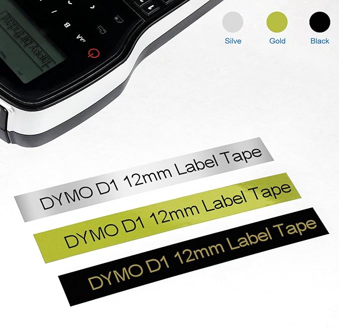 BOYEEZON 3Pack Compatible for DYMO D1 12mm Label Tape 45022 45023 Black on Silver Gold 45024 Gold on Black Multicolor Tape Use for DYMO LabelManager 100 120P 150 160 200 210D, 1/2"(12mm) x 23'(Feet)