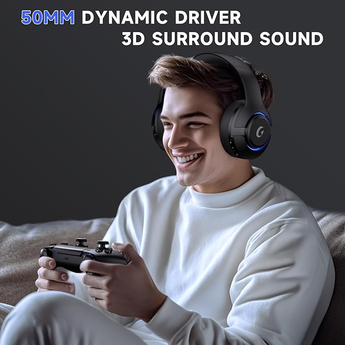 Gtheos Wireless Gaming Headset for ps5, ps4, Elden Ring, PC, Mac, Switch, Bluetooth 5.3 Gaming Headphones with Noise Canceling Microphone, 45H Battery, RGB Light, Black