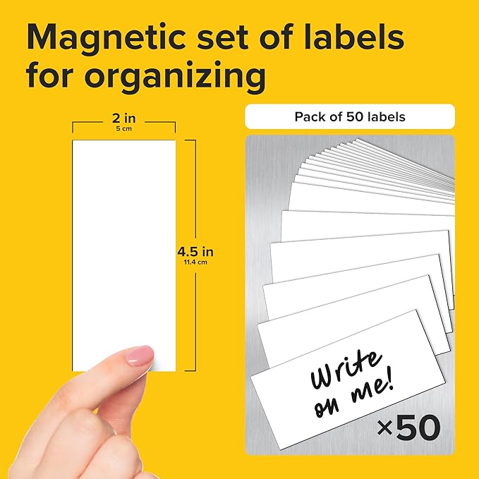 Dry Erase Magnetic Labels - Reusable Sticky Notes - Magnetic Notepads for Refrigerator (White, 50)