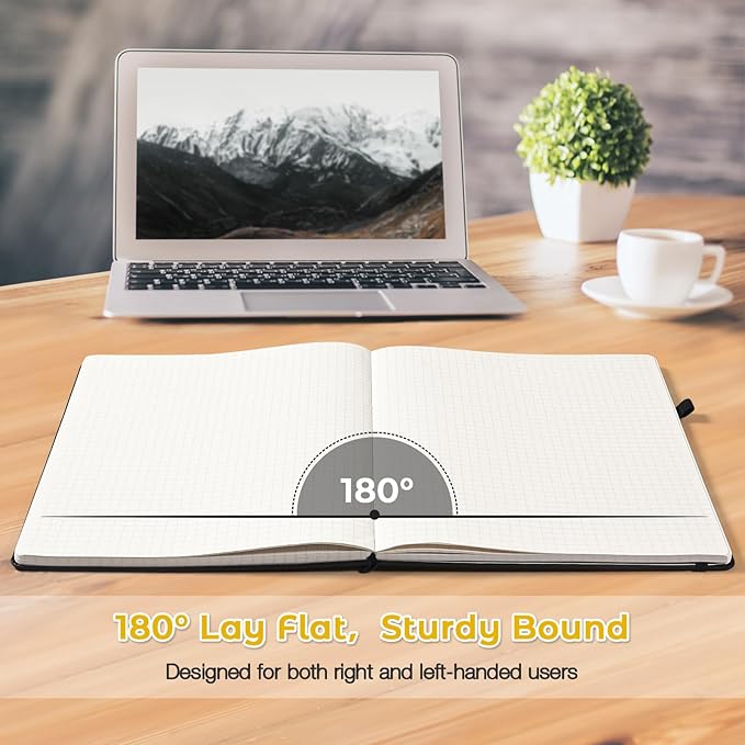 Graph Paper Notebook, Hardcover Notebook 8.5 x 11, Grid Notebook Journal for Women, Men, Large Leather Journals for Writing, Thick Paper, A4 Notebooks for Work, School Supplies, Engineering Yellow