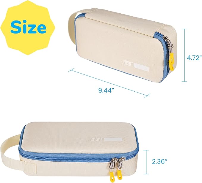 ECHSRT Pencil Case for Men Women, Large Pen Bag for Adults, Portable Pencil Pouch Aesthetic with Handle, Zipper Cases for Office Organizer Beige