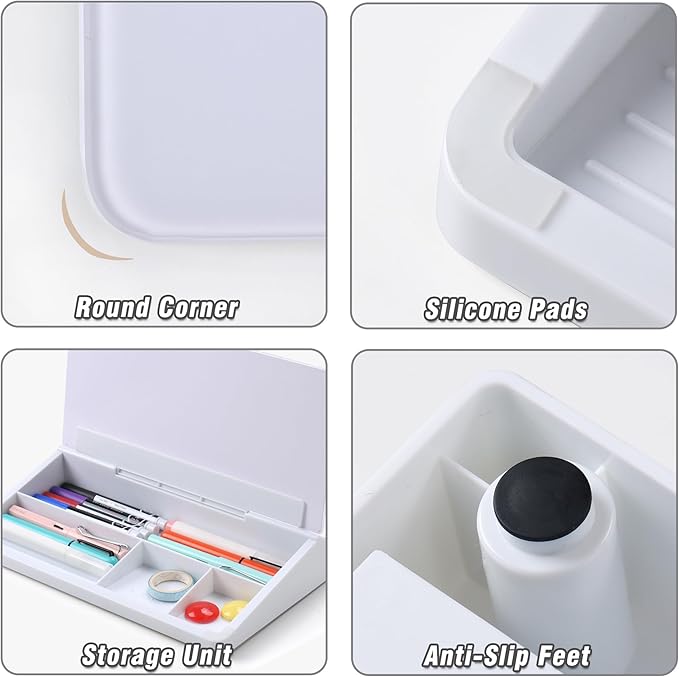 SELEAD Desktop Glass Whiteboard with Storage, Small Dry Erase White Board Computer Pad Keyboard Stand for Home, School, Office Desk Accessories - White