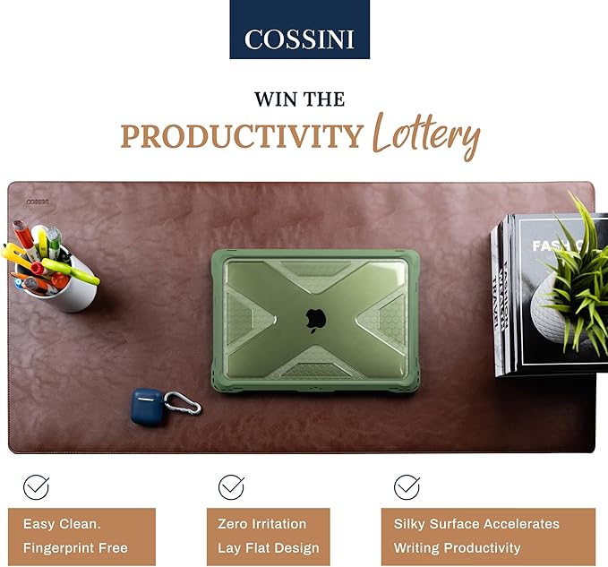 Cossini XL Desk Pad - Large Vegan Leather Desk Mat (17 x 36) - Buttery Smooth Writing, Damage Blocking, Non-Slip, Waterproof - Home Office Computer Desk Protector Blotter Laptop Keyboard Mouse Pad