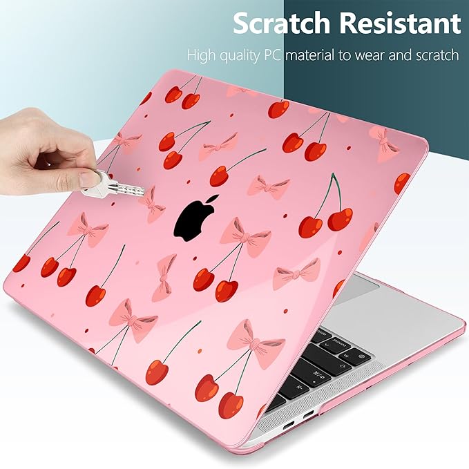 TWOLSKOO Compatible with MacBook Pro 13 inch Case 2023-2016 A2338 M2/M1 A2251 A2289 A2159 A1989 A1706, Plastic Hard Shell Cover & Keyboard Skin & Screen Protector, Cute Cherry