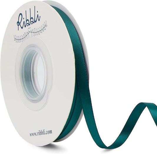 Ribbli Teal Double Faced Satin Ribbon,1/4” x Continuous 25 Yards,Use for Craft Bows Bouquet, Gift Wrapping, Wedding Decoration, Floral Arrangement