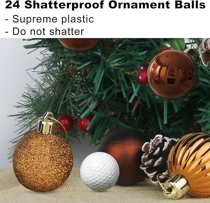 Bronze 2.5" Christmas Balls Christmas Tree Decoration Ornaments Shatterproof Hanging Balls for Birthday Halloween Holiday Wedding Decorations Set of 24pcs