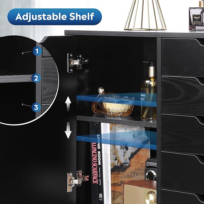 DEVAISE Mobile File Cabinet, 5-Drawer Wood Dresser Chest with Door, Printer Stand for Home Office, Black