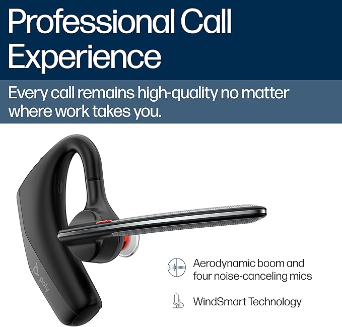 POLY HP Voyager Legend 30 - Bluetooth Monaural Headset - Discreet Boom & 4 Noise-Canceling Mics, WindSmart Technology, All-Day Comfort, Seamless Connectivity, Smart Sensors & Call Controls, Black