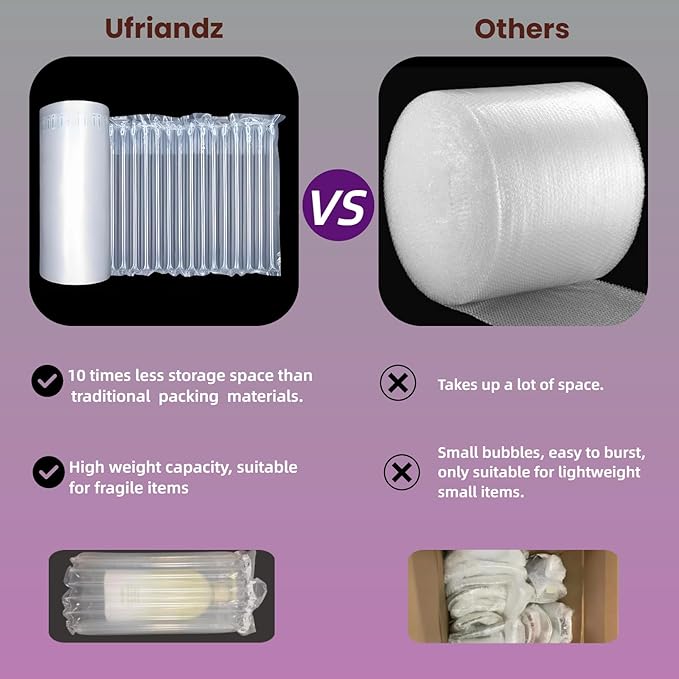 Large Bubble Cushion Wrap for Packing Fragile Items Inflatable Air Pillows for Shipping, Heavy Duty Reusable Eco-Friendly Packing Materials Moving Supplies for Bottles, TV, 11.8" x 131'