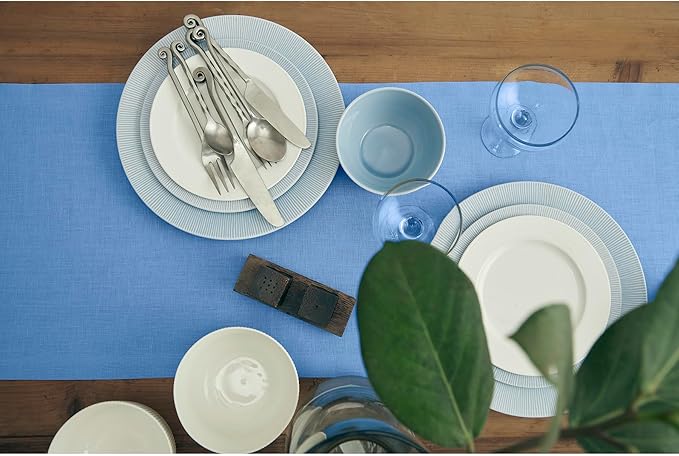 Solino Home Linen Table Runner 60 Inches - 100% Pure Linen Provence Blue Table Runner 14 x 60 Inch Ideal for Dresser and Coffee Tables - Fete - Christmas, Winter