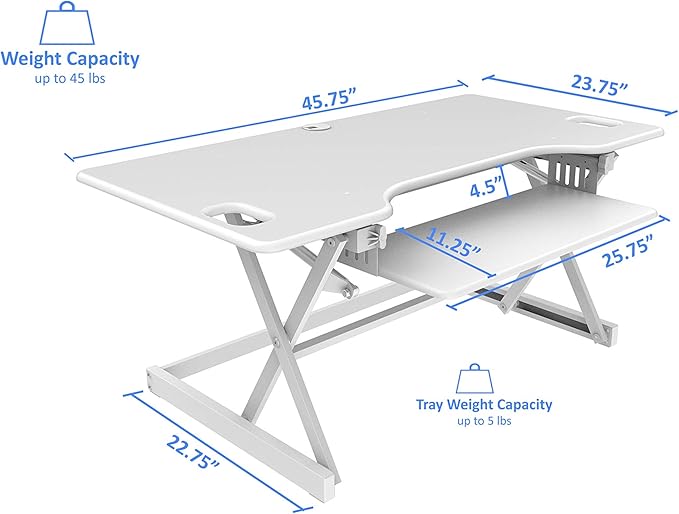 Rocelco 46" Large Height Adjustable Standing Desk Converter with Triple Monitor Mount BUNDLE - Quick Sit Stand Up Computer Workstation Riser - Retractable Keyboard Tray - White (R DADRW-46-DM3)
