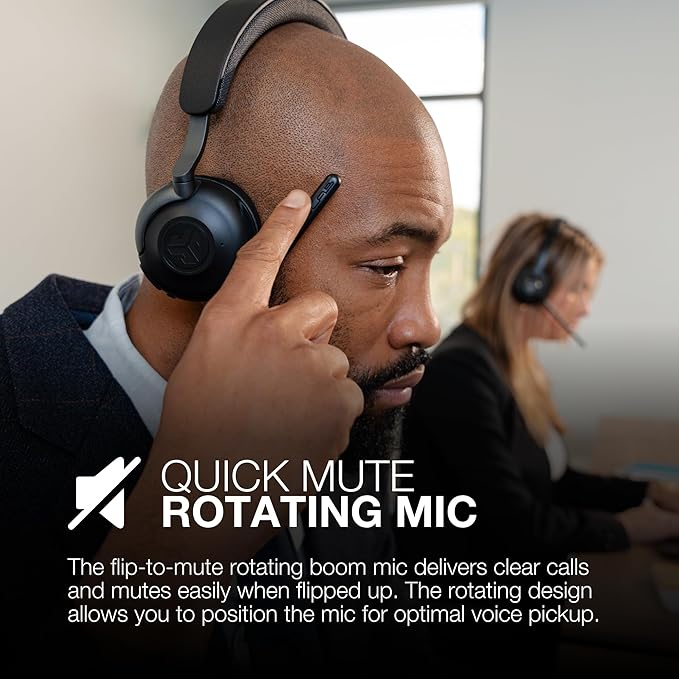 JLab Epic Work Wireless Headset with Microphone, Smart Active Noise Cancellation, Charging Hub, 90+ Playtime, Quick Mute, Bluetooth Headphones, Multipoint Connect, PC, Laptop, Mobile, (1 Pack)