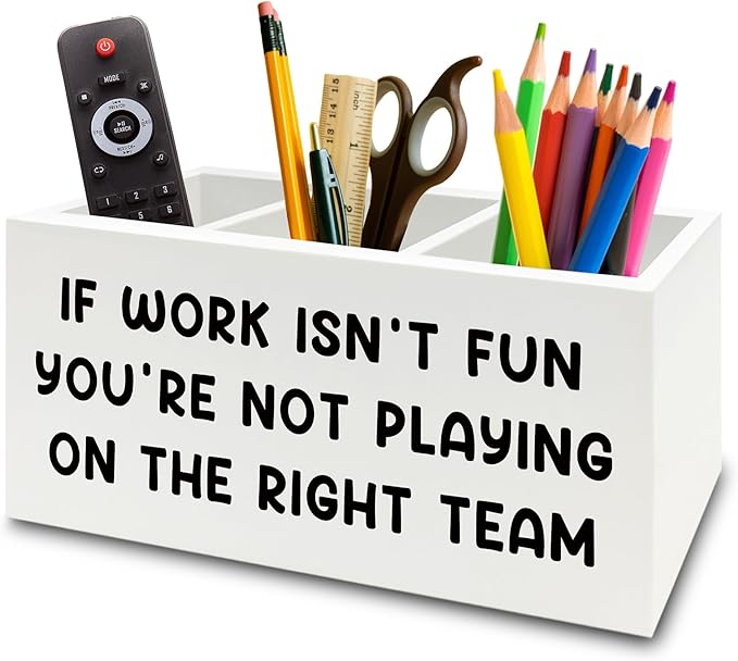 Inspirational Pen Pencil Holder Organizer for Desk, Inspirational Gifts for Women, Teamwork Team Gifts for Employees Coworkers Wooden Box Sign for Home Office Desk Tabletop Decorations
