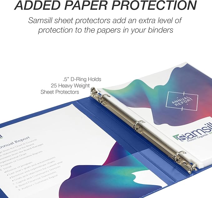 Samsill Durable 0.5 Inch Binder, Made in USA, D Ring Binder, FSC 100% Recycled Chipboard, Blue, 4 Pack