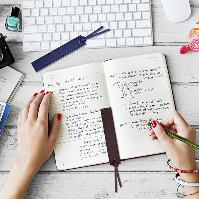 12 Pcs Leather Bookmark, Classic Stitched Bookmark with Leather Rope, Bookmarks for Men, Handmade Stitched Book Marks Page Markers for Book Reader Teachers Students School Office