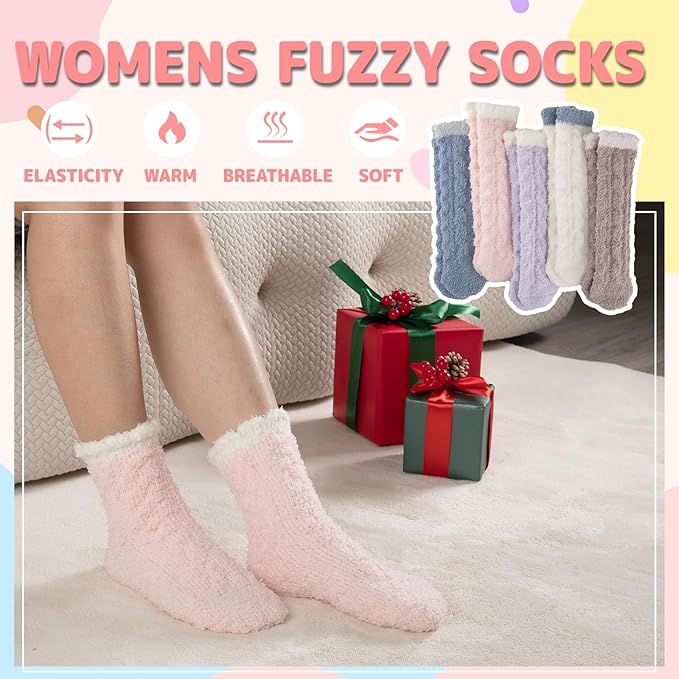 COOPLUS Fuzzy Socks for Women Warm Fluffy Cozy Winter Soft Home Slipper Socks (5 Pairs)