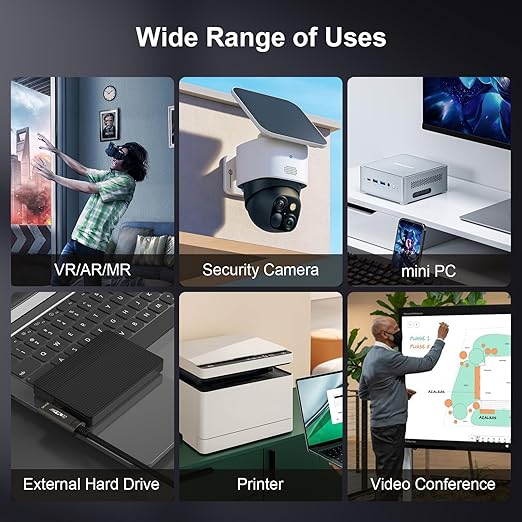 GeoHN.G USB C to C Fiber Optic Extension Cable 15M/50FT, Right Angle USB 3.2 10Gbps Long Distance Active Optical USB C Cable for VR/AR, Quest2, Webcam, Camera, Mini PC and More