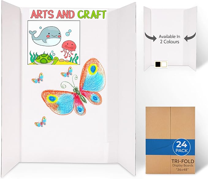 EPI Tri Fold Cardboard Display Board. Large 36 x 48in White Tri-fold Poster 24 Pack. Professional Presentation Boards with Rounded Corners for Science Fair Project, School and Business Presentations