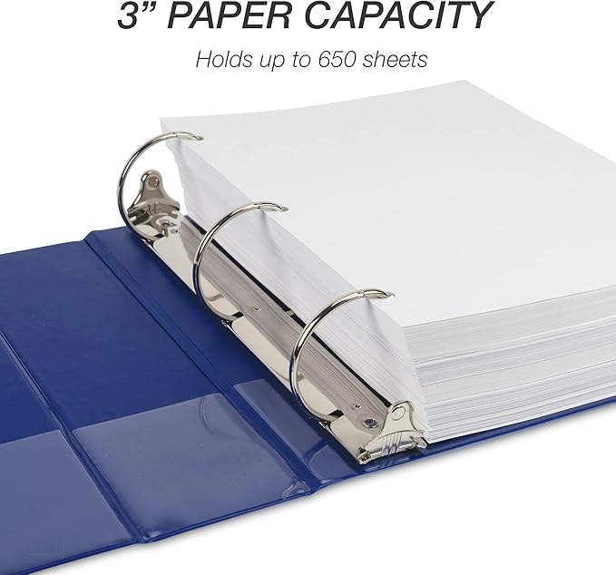 Samsill Durable 3 inch 3 Ring Binder, Made in USA, D Ring Binder, FSC 100% Recycled Chipboard, Blue, 12 Pack