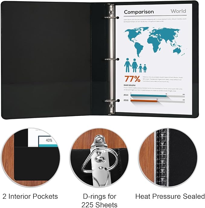 Comix D-Ring Basic View Binder 1 inch 3 Ring Binders, Hold 225 Sheets of 8.5" x 11" Paper, 12 Pack (Black)