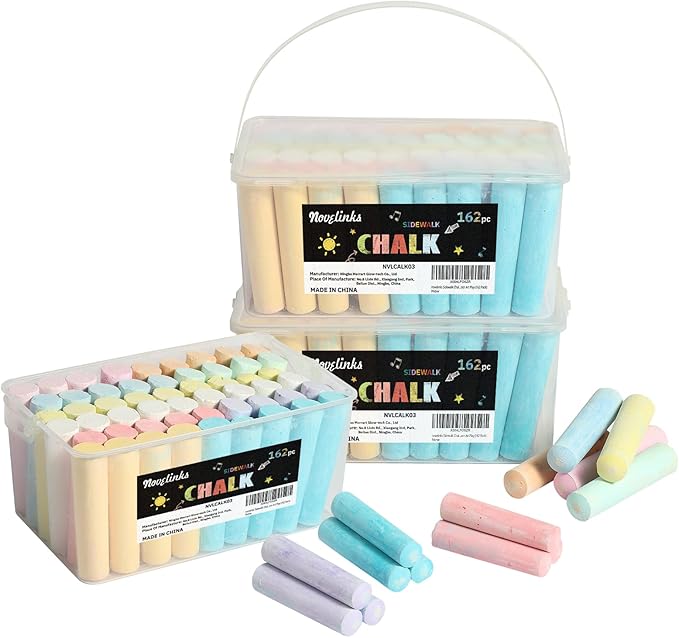 novelinks 162 Pack Sidewalk Chalk Set 10 Color Washable Non-Toxic Drawing Set for Schools Durable Jumbo Drawing Chalk for Outdoor Art Play
