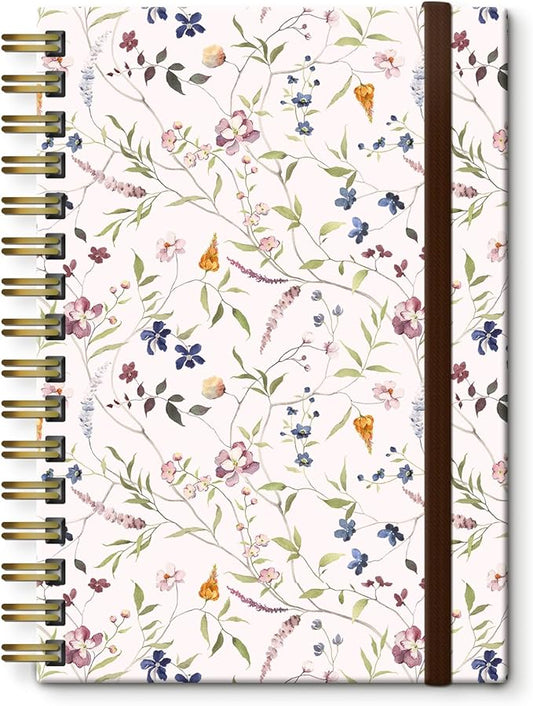 Spiral Journal Notebook, A5 Cute Notebooks for Women Men, College Ruled Hardcover Notebook for Work & Note Taking, 60 Pages Double-Wire Journals for Writing, Colorful Flower Branch