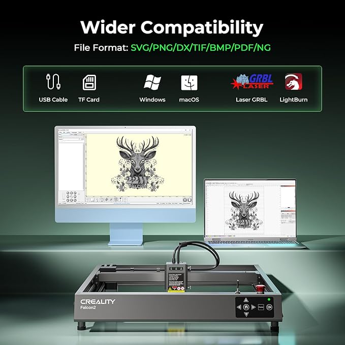 CREALITY FALCON2 22W Laser Engraver Machine with Air Assist, 220W High Accuracy Laser Cutter and Engraver Machine Laser Engraving Machine for Metal and Wood, 25000mm/min Faster Engraving