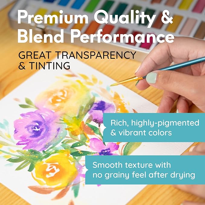 MozArt Supplies - Watercolor paint set 51 Vibrant Colors + accessories - For beginners & professionals